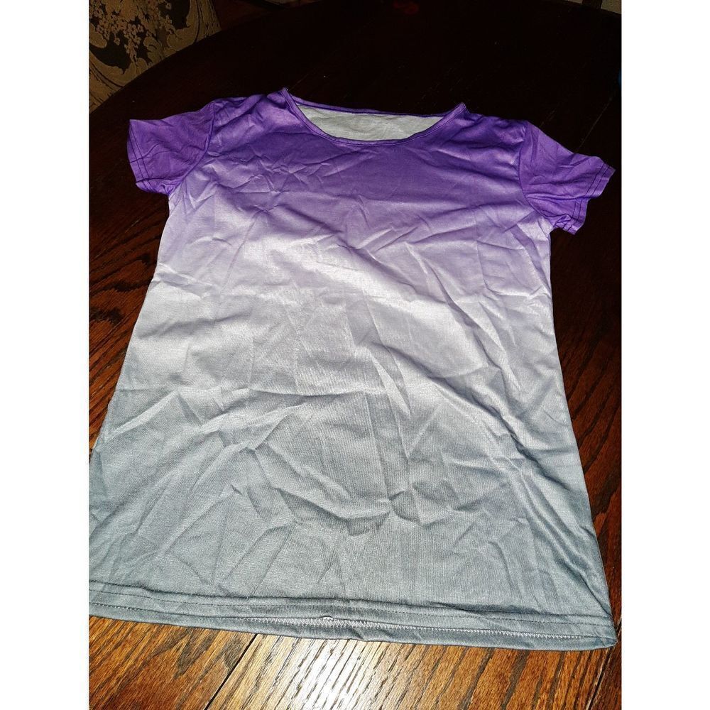 New Large Purple to Grey Fade Short Sleeve Casual Shirt Tee T-Shirt Shor…